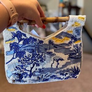 Beaded Beach Bag with Bamboo Handle Beaded Clutch